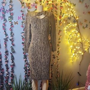 Absolutely Famous Tan Gold Sequin Bodycon Dress